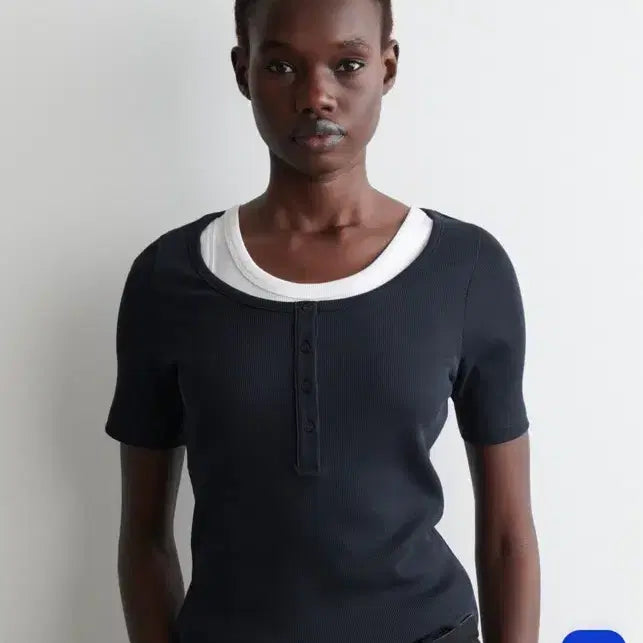[BUNJANG] COS Navy Ribbed Short Sleeve T-shirt / COS 코스 네이비 골지 반팔 티셔츠 S