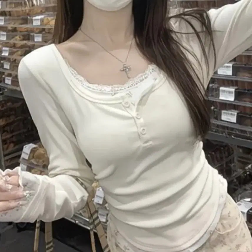 [BUNJANG] Ivory Floral Layered Long Sleeve T-Shirt / 아이보리 꽃무늬 레이어드 긴팔 티셔츠판매해요!