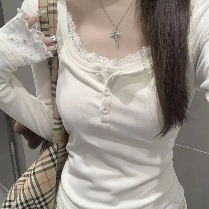 [BUNJANG] Ivory Floral Layered Long Sleeve T-Shirt / 아이보리 꽃무늬 레이어드 긴팔 티셔츠판매해요!