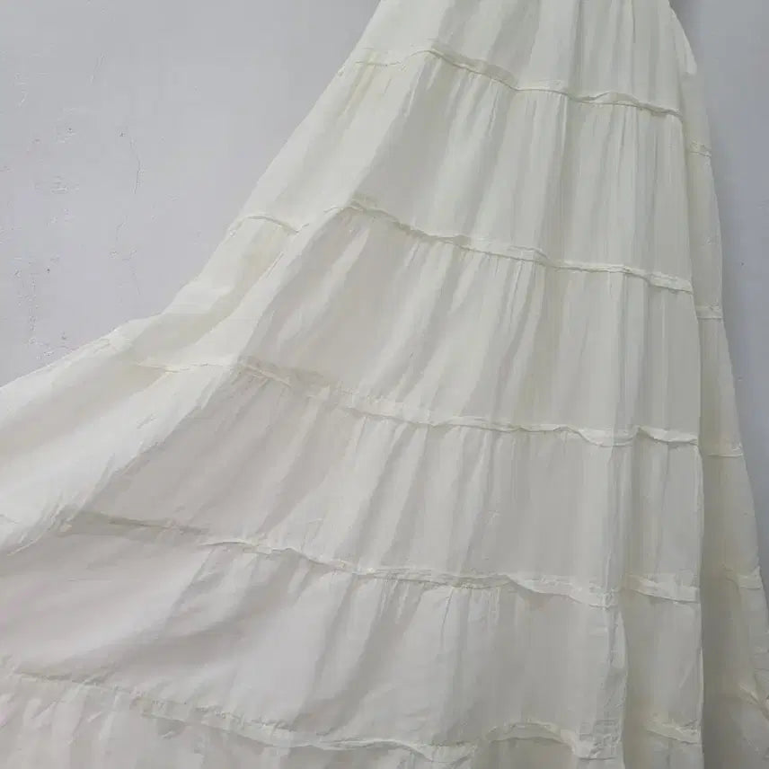 [BUNJANG] Denim Overalls Long Dress Ivory / 데님 멜빵 롱 원피스 아이보리