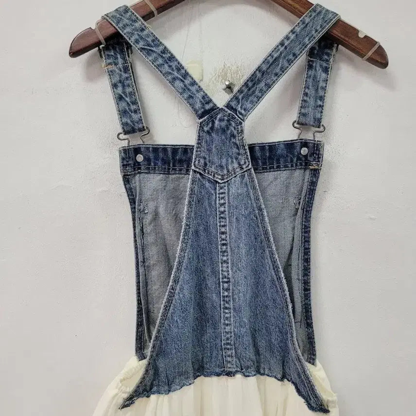 [BUNJANG] Denim Overalls Long Dress Ivory / 데님 멜빵 롱 원피스 아이보리