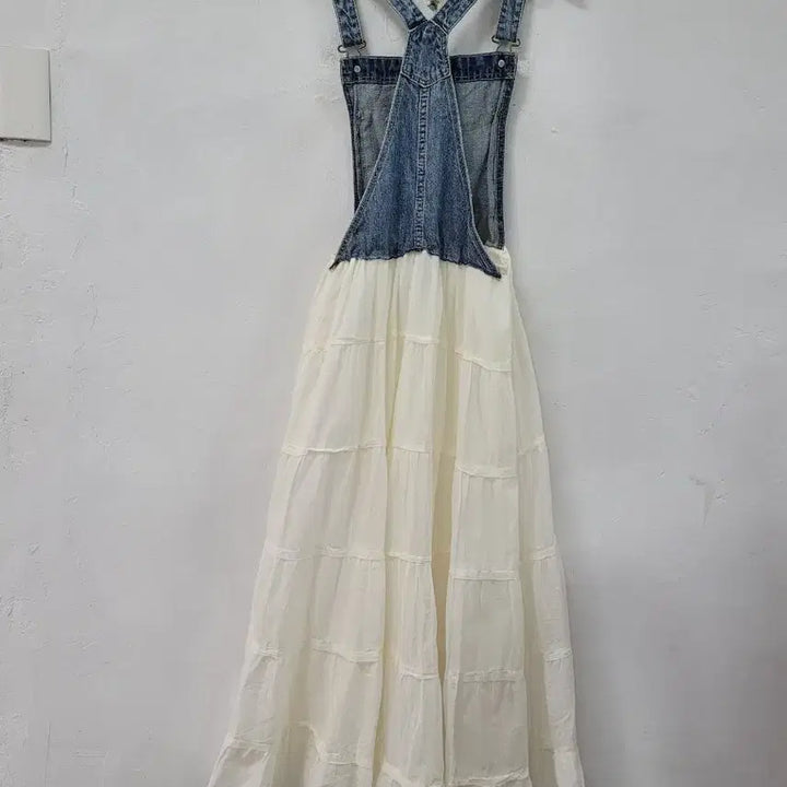 [BUNJANG] Denim Overalls Long Dress Ivory / 데님 멜빵 롱 원피스 아이보리