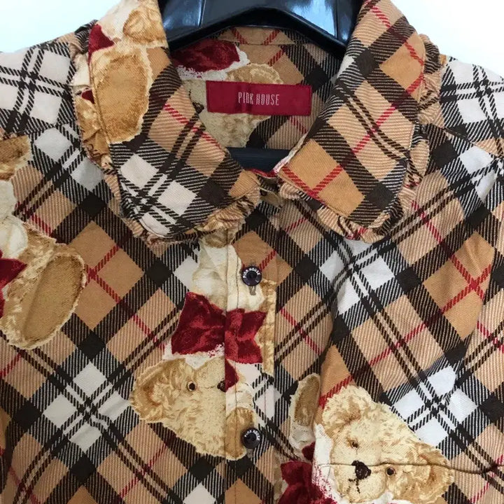 [BUNJANG] Pinkhouse Teddy Bear Checkered Short-Sleeve Shirt / 핑크하우스 체크 곰돌이 반팔 셔츠