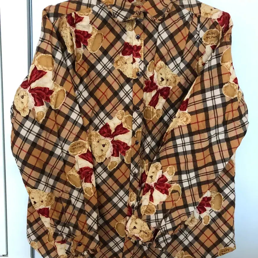[BUNJANG] Pinkhouse Teddy Bear Checkered Short-Sleeve Shirt / 핑크하우스 체크 곰돌이 반팔 셔츠
