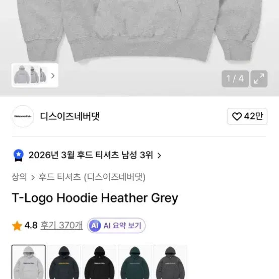 [BUNJANG] thisisneverthat Gray Hoodie / 디스이즈네버댓 회색 후드티