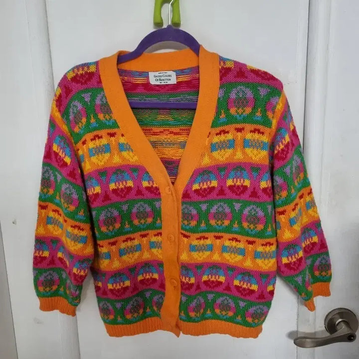 [BUNJANG] Benetton Vintage Pattern Cardigan / 베네통 빈티지 패턴 가디건