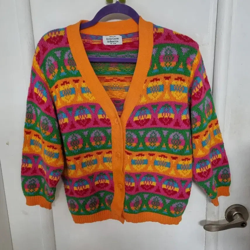 [BUNJANG] Benetton Vintage Pattern Cardigan / 베네통 빈티지 패턴 가디건