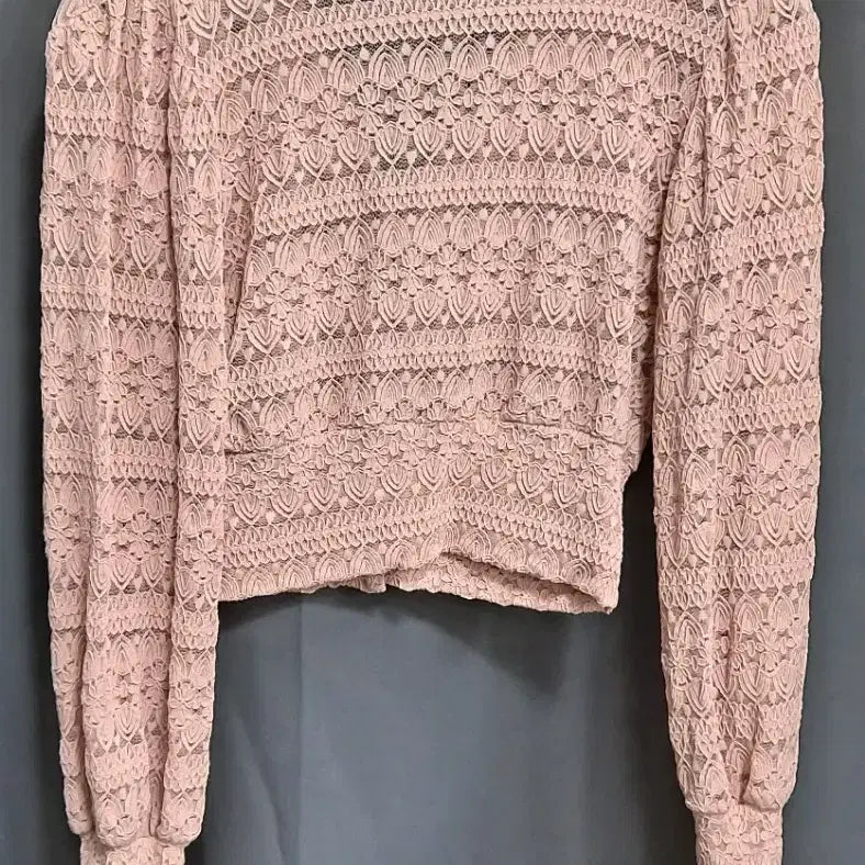 [BUNJANG] Lace See-Through Crop Cardigan Pink / 레이스 시스루 크롭 가디건 핑크