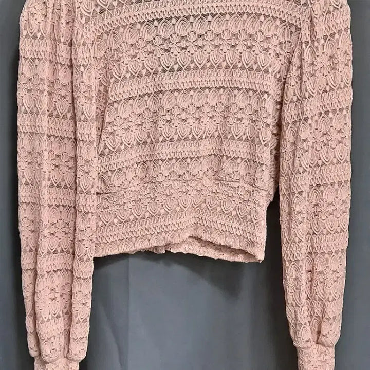 [BUNJANG] Lace See-Through Crop Cardigan Pink / 레이스 시스루 크롭 가디건 핑크