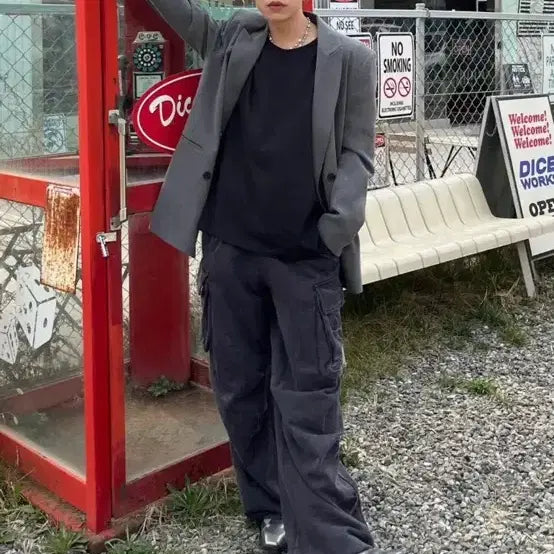 [BUNJANG] Maison Mineed Pinch Cargo Sweat Pants Charcoal / [새상품] 메종미네드 핀치 카고 스웻 팬츠 차콜 50 L 피그먼트 워싱