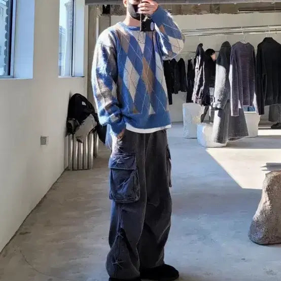 [BUNJANG] Maison Mineed Pinch Cargo Sweat Pants Charcoal / [새상품] 메종미네드 핀치 카고 스웻 팬츠 차콜 50 L 피그먼트 워싱