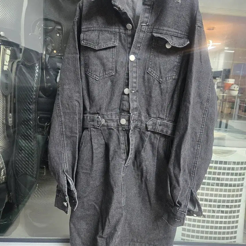 [BUNJANG] Black Denim Mini Jumpsuit / 블랙 데님 미니 원피스 점프수트