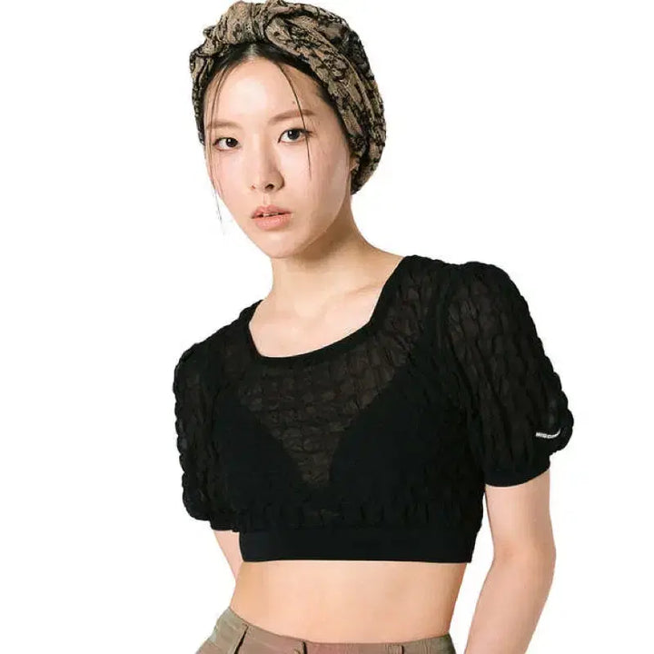 [BUNJANG] Mischief See-Through Crop Short Sleeve Top (M) / (반택포) Mischief 미스치프 시스루 크롭 반팔 탑