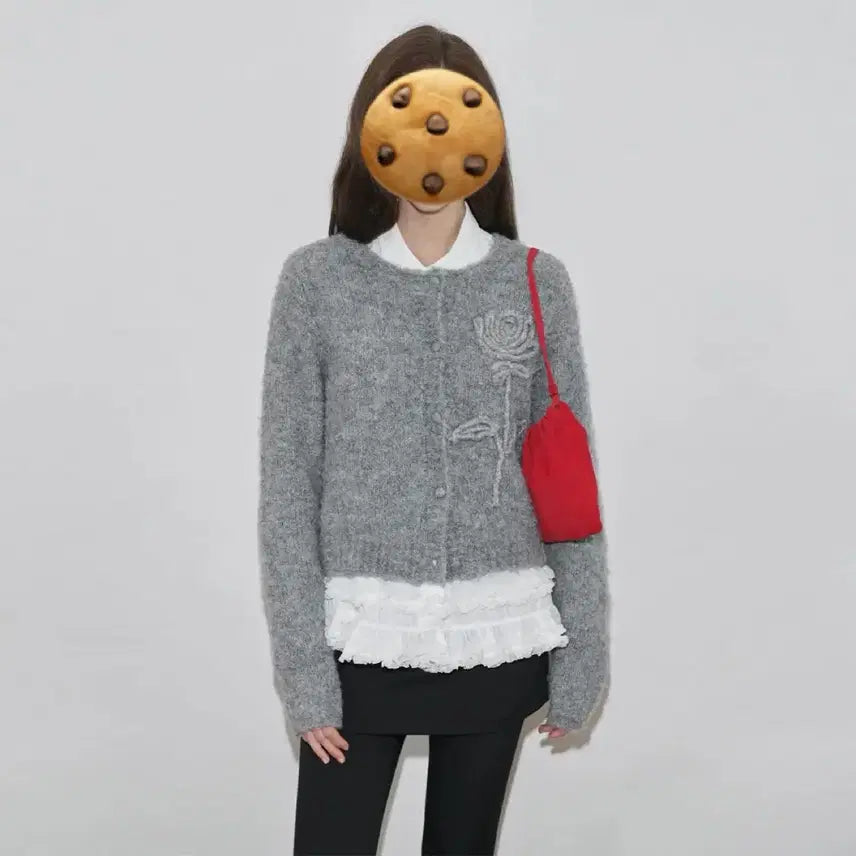 [BUNJANG] SINOON Rose Flower Cardigan - Grey / (새상품) 시눈 Rose Flower Cardigan 그레이