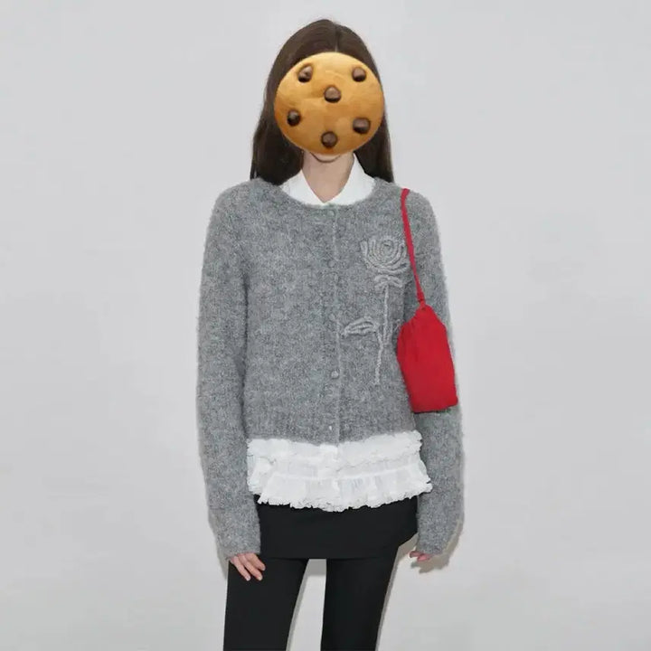 [BUNJANG] SINOON Rose Flower Cardigan - Grey / (새상품) 시눈 Rose Flower Cardigan 그레이
