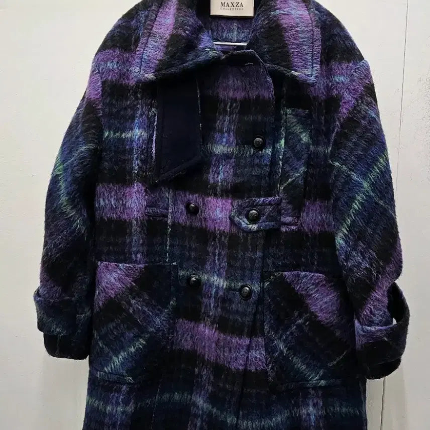 [SOLD OUT] 마쟈 컬러 체크패턴 비죠장식 볼륨소매 하프코트(바이올렛)