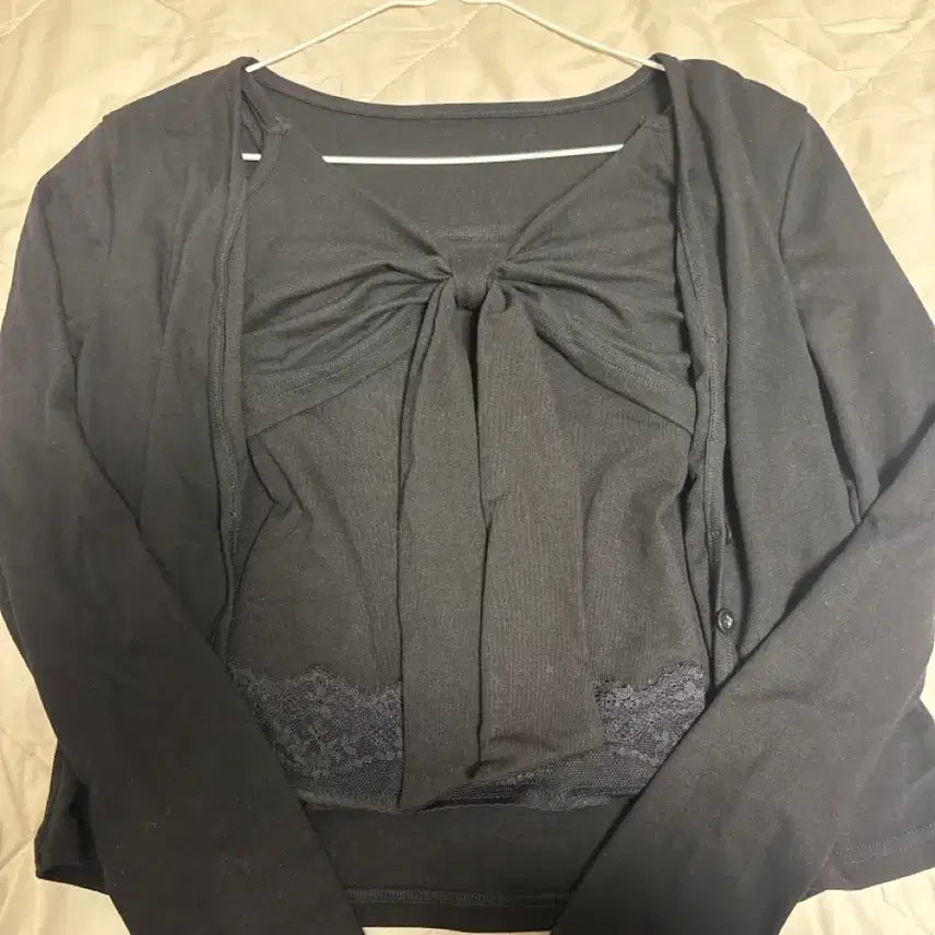 [BUNJANG] Black Lace Cardigan Style Blouse / 블랙 레이스 가디건 스타일 블라우스