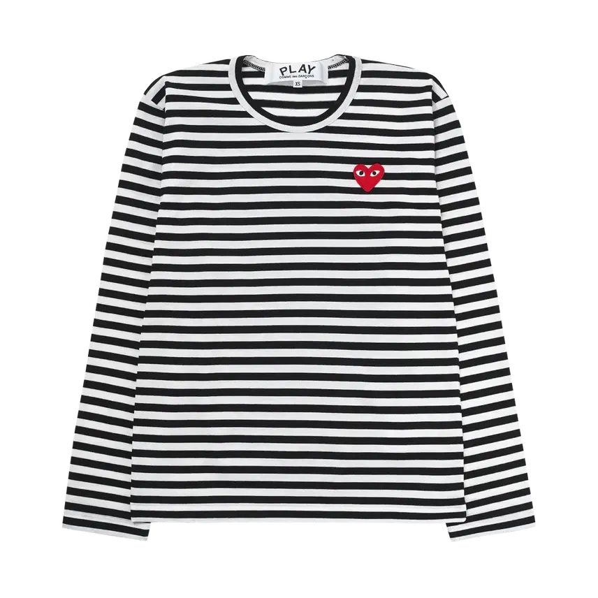 [BUNJANG] Play Comme des Garcons Striped Long Sleeve T-Shirt / 플레이 꼼데가르송 스트라이프 롱슬리브 티셔츠 블랙 화이트