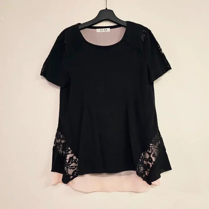 [BUNJANG] SJSJ Chiffon Lace Short-Sleeve Knit Top / SJSJ 쉬폰 반팔 니트 새상품