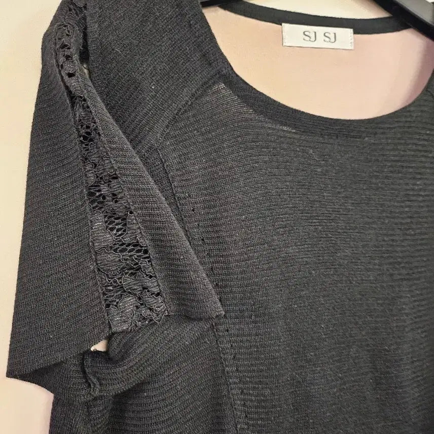 [BUNJANG] SJSJ Chiffon Lace Short-Sleeve Knit Top / SJSJ 쉬폰 반팔 니트 새상품
