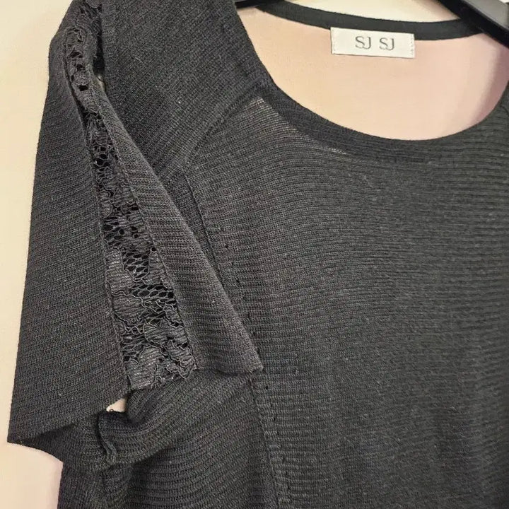 [BUNJANG] SJSJ Chiffon Lace Short-Sleeve Knit Top / SJSJ 쉬폰 반팔 니트 새상품