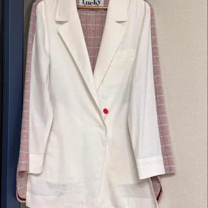 [SOLD OUT] 럭키슈에뜨 여성 체크 배색 린넨 자켓 36 (55-66)