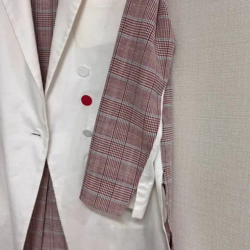 [SOLD OUT] 럭키슈에뜨 여성 체크 배색 린넨 자켓 36 (55-66)