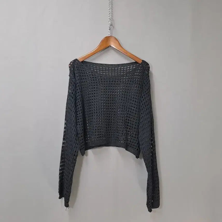 [BUNJANG] Black Cropped Mesh Knit Top / 블랙 크롭 망시 니트