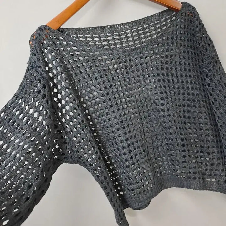 [BUNJANG] Black Cropped Mesh Knit Top / 블랙 크롭 망시 니트