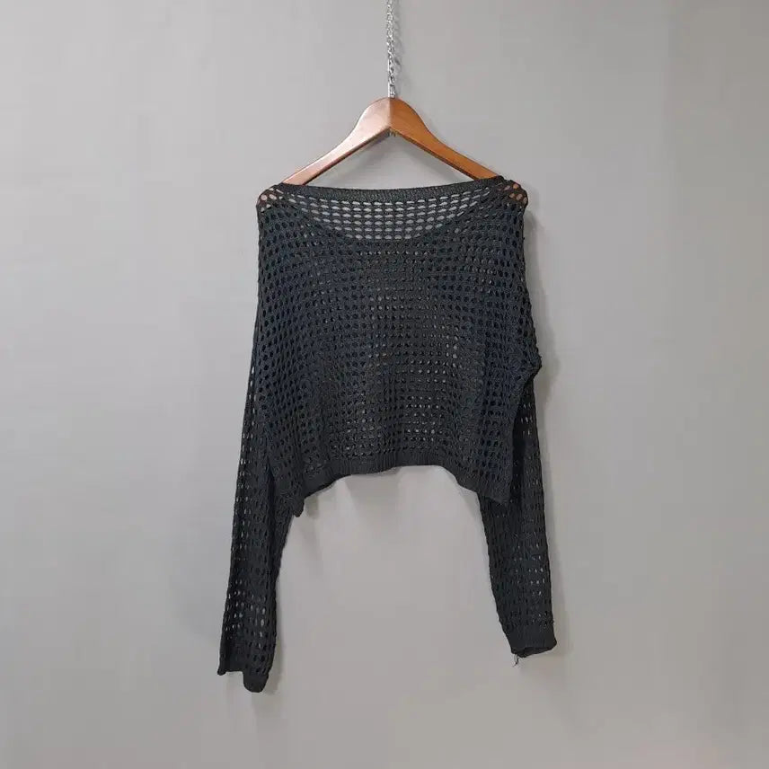 [BUNJANG] Black Cropped Mesh Knit Top / 블랙 크롭 망시 니트