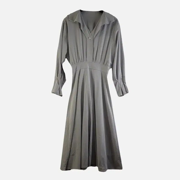 [BUNJANG] FREE Gray Long Shirt Dress / 여FREE 셔츠 카라 롱 원피스 그레이 M6229