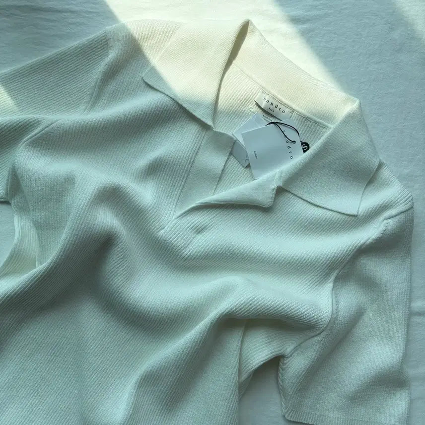 [BUNJANG] Sandro Open Collar Rib Polo Knit T-shirt / [L] 산드로 오픈카라 립 폴로 니트 티셔츠