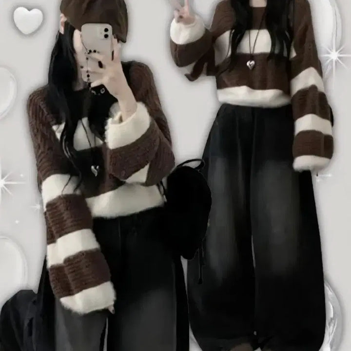 [BUNJANG] Unknown Crop Knit Top / 크롭니트 밤색