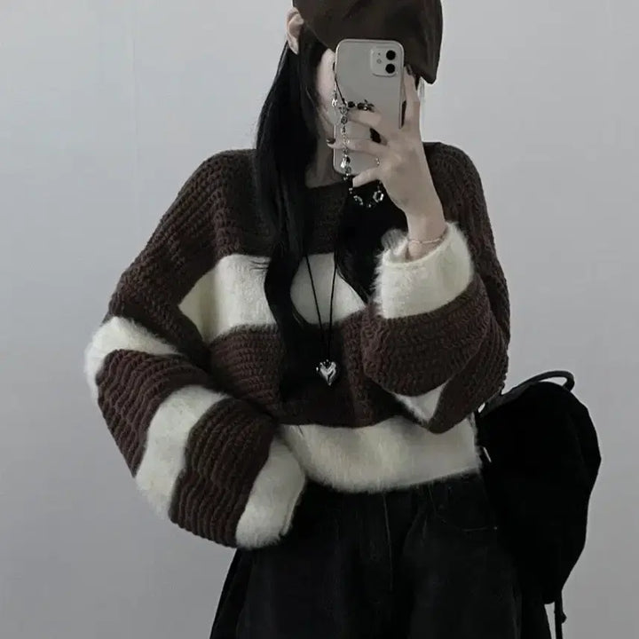 [BUNJANG] Unknown Crop Knit Top / 크롭니트 밤색