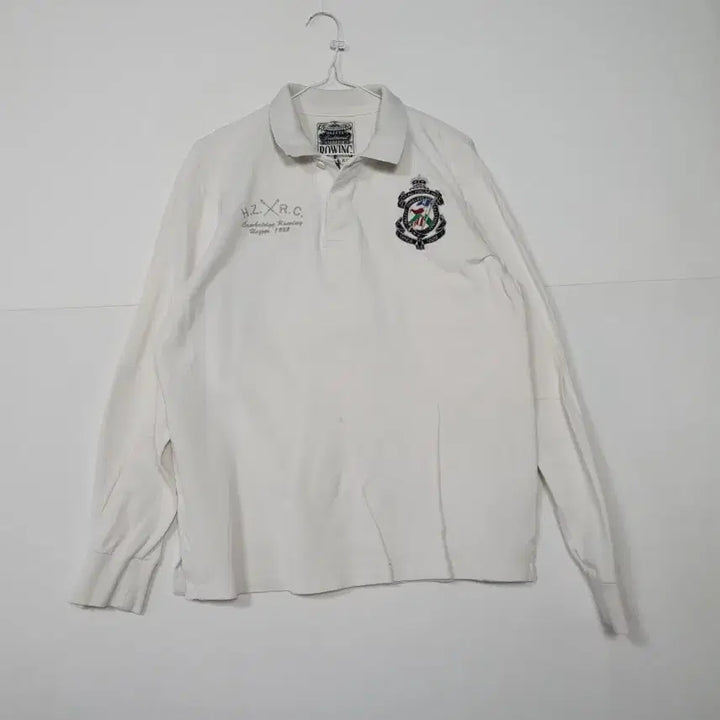 [BUNJANG] Hazzys White Long Sleeve Rugby Shirt / 헤지스 화이트 롱슬리브 럭비티 ㅡ0125