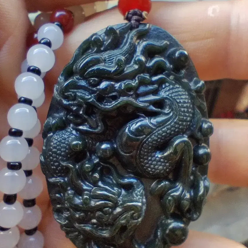 [BUNJANG] Natural Jade Twin Dragons Medallion / 천연옥 쌍용메달
