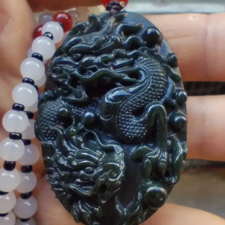 [BUNJANG] Natural Jade Twin Dragons Medallion / 천연옥 쌍용메달