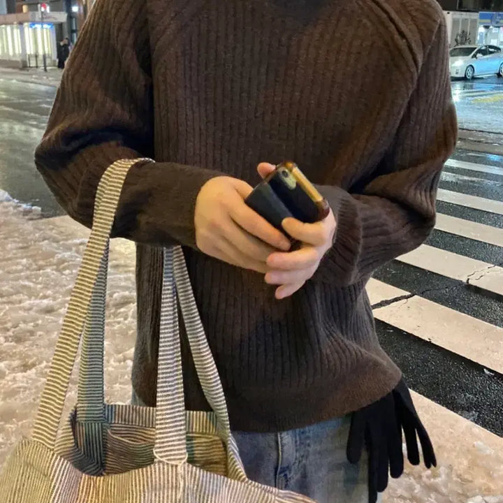 [BUNJANG] French Round Knitwear Brown M / French round knitwear brown m
