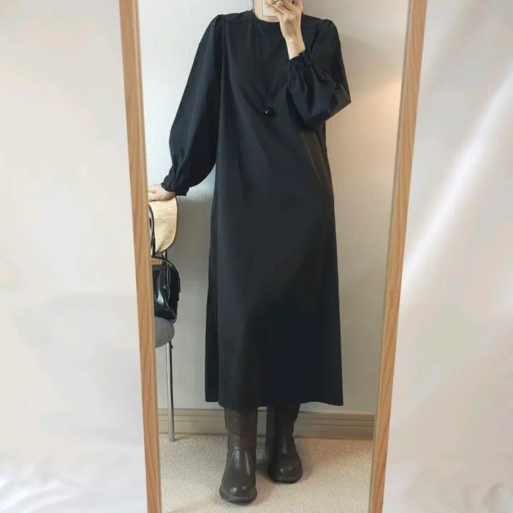 [BUNJANG] Samansa Mos2 Long Dress Black / (F)일본 Samansa Mos2 여성 롱 원피스 긴팔 블랙 W2950