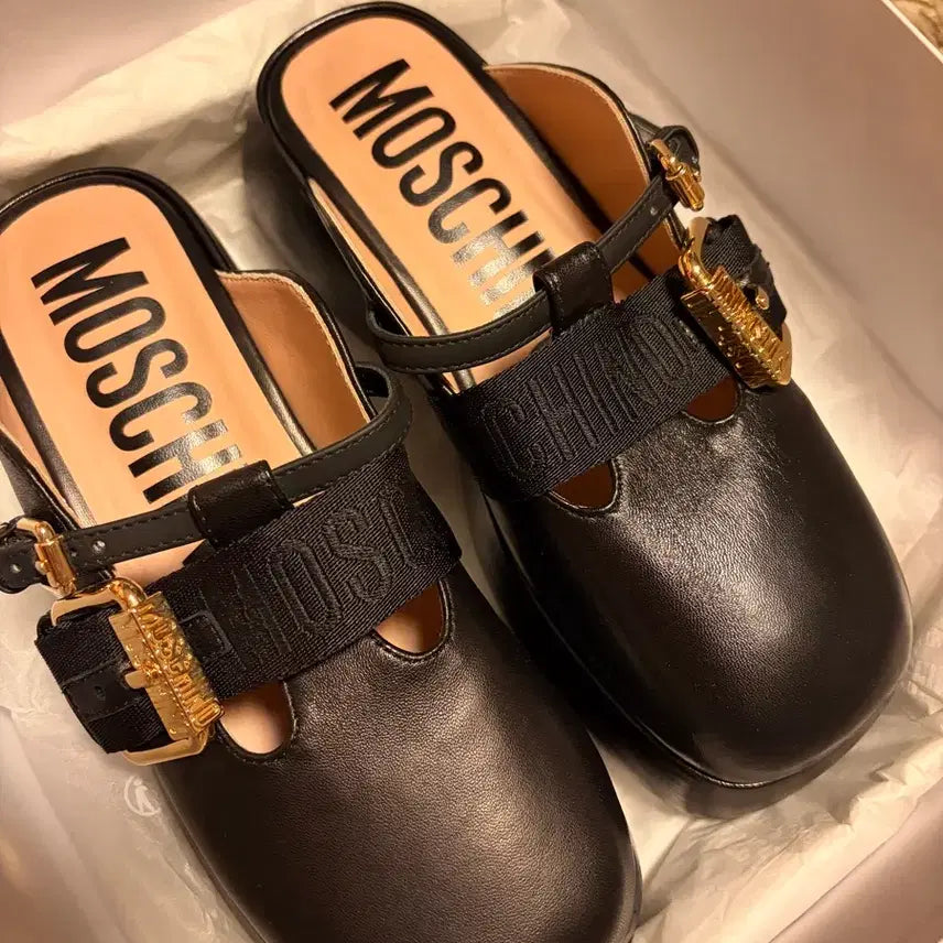 [BUNJANG] Moschino Leather Buckle Strap Mule Slippers / 모스키노 슬리퍼뮬
