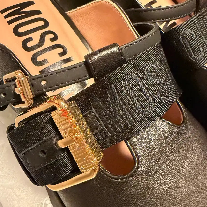 [BUNJANG] Moschino Leather Buckle Strap Mule Slippers / 모스키노 슬리퍼뮬