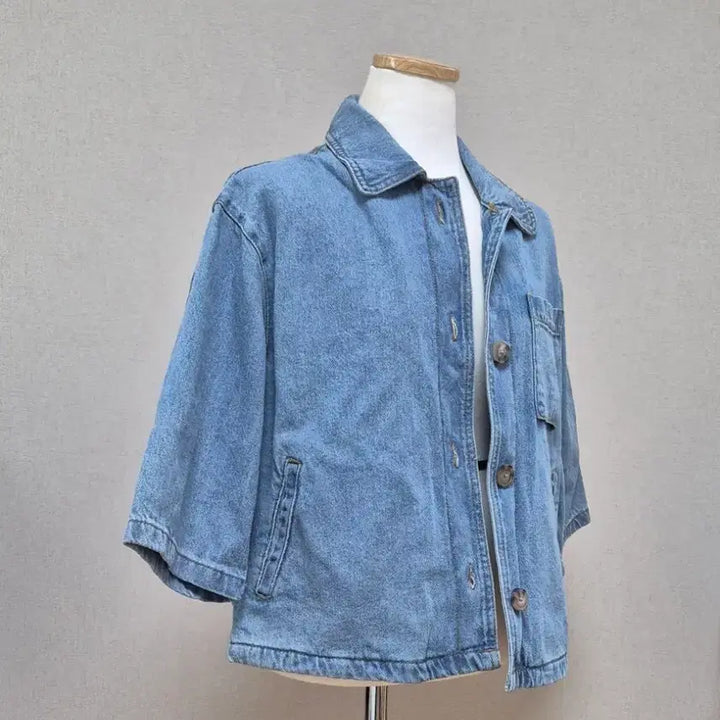 [BUNJANG] Denim Short Sleeve Jacket (100% Cotton) / 데님 반팔 자켓  (면100%)