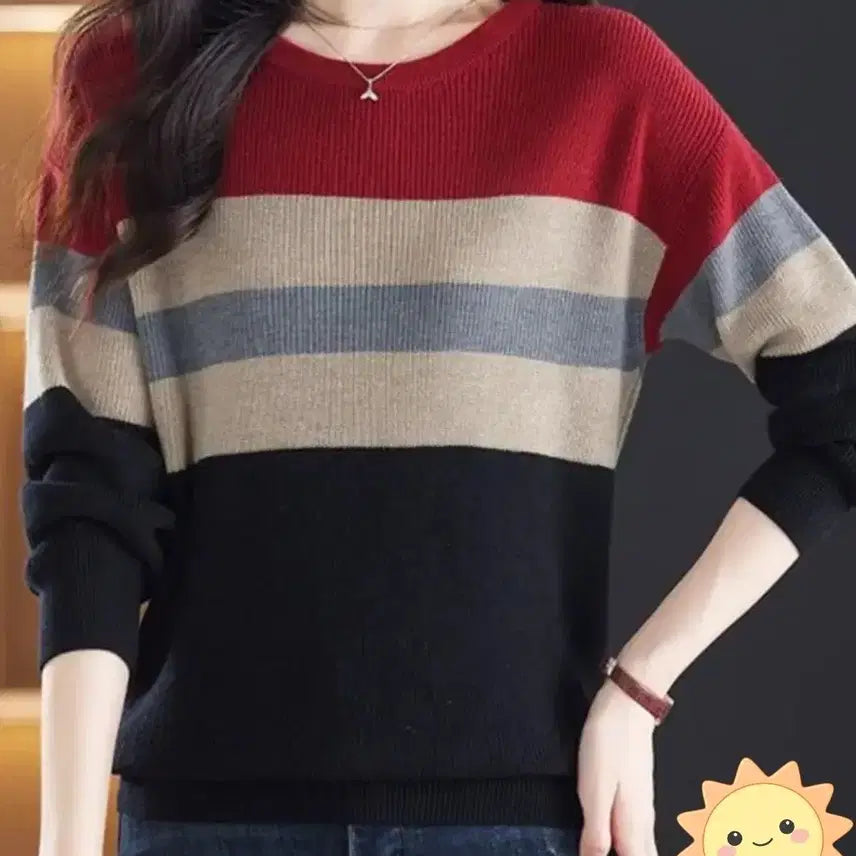 [SOLD OUT] (새상품)패션멀티 스트라이프 루스핏 가을겨울 니트 S