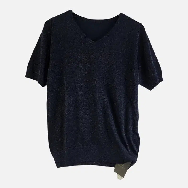 [BUNJANG] Vintage Navy Glitter Short Sleeve Knit Top / 여95 네이비 반짝이 반팔 니트 M6235