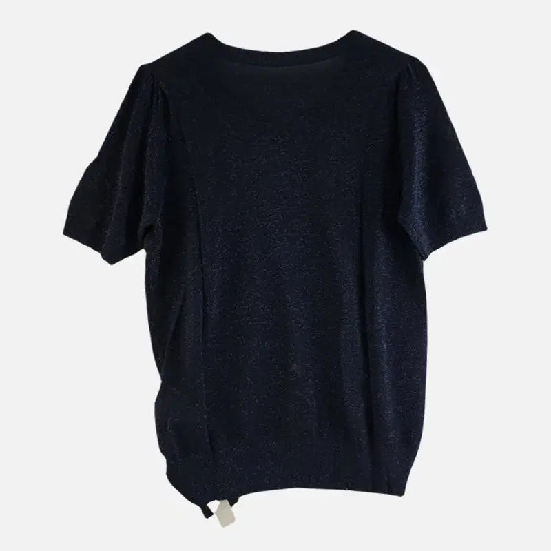 [BUNJANG] Vintage Navy Glitter Short Sleeve Knit Top / 여95 네이비 반짝이 반팔 니트 M6235