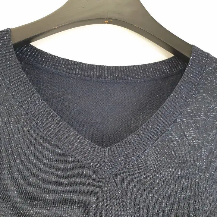 [BUNJANG] Vintage Navy Glitter Short Sleeve Knit Top / 여95 네이비 반짝이 반팔 니트 M6235