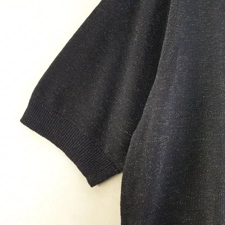 [BUNJANG] Vintage Navy Glitter Short Sleeve Knit Top / 여95 네이비 반짝이 반팔 니트 M6235