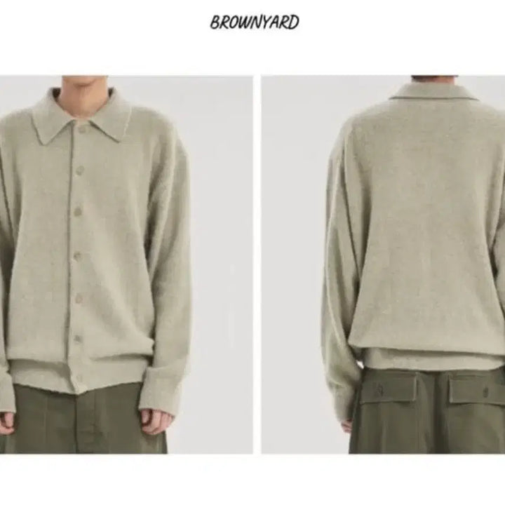 [BUNJANG] Brownyard Collar Cardigan Light Olive / 브라운야드 카라 가디건4 라이트 올리브