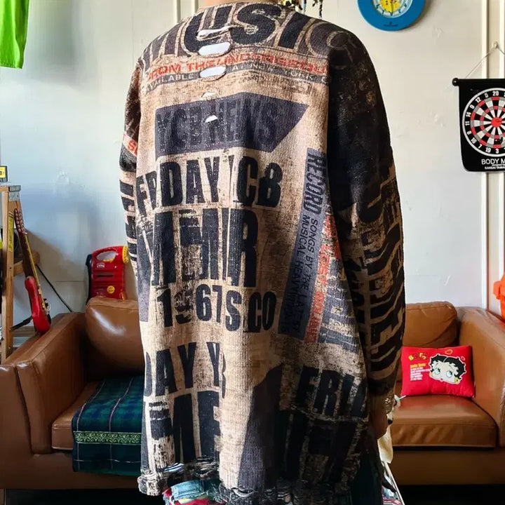 [BUNJANG] Vintage Japanese Distressed Knit Sweater / JPN 일본 빈티지 펑크 레터링 패턴 디스트로이드 오버사이즈 그런지 니트
