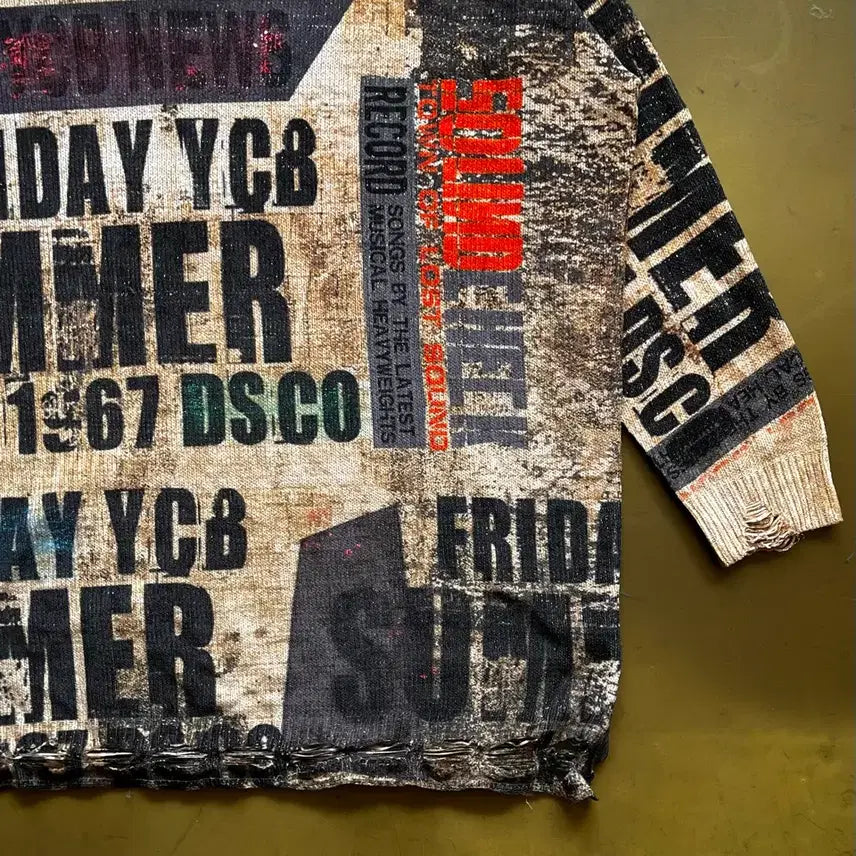 [BUNJANG] Vintage Japanese Distressed Knit Sweater / JPN 일본 빈티지 펑크 레터링 패턴 디스트로이드 오버사이즈 그런지 니트